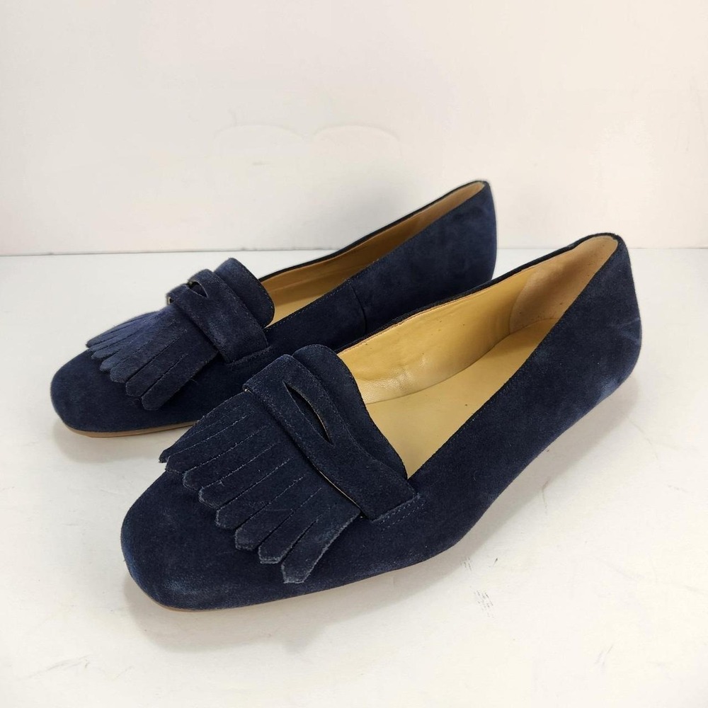 Talbots Women's Size 8M Navy Blue Suede Kiltie Loafers Flats Slip On Shoes